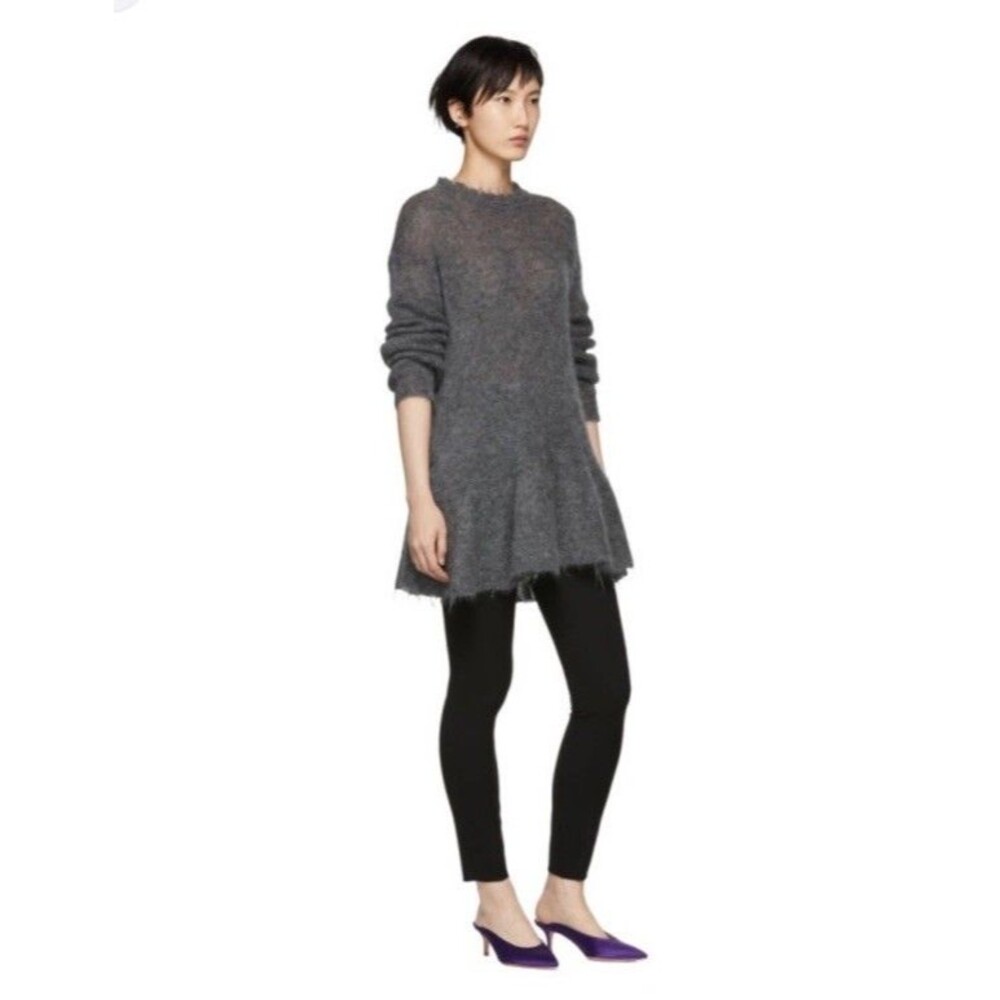 RED Valentino Grey Distressed Peplum Mohair Sweater Dress Size Medium